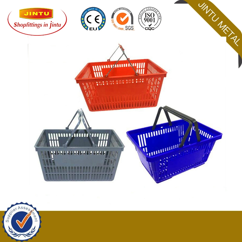 50L Supermarket Plastic Rolling Shopping Basket with 4 Wheels