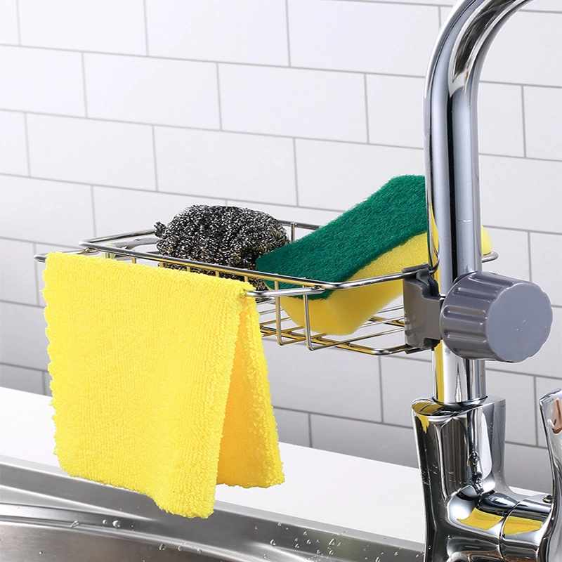 Hot Sell Kitchen Space Sink Drain Rack Sponge Storage Faucet Holder Over Faucet Soap Drainer Shelf Basket Organize