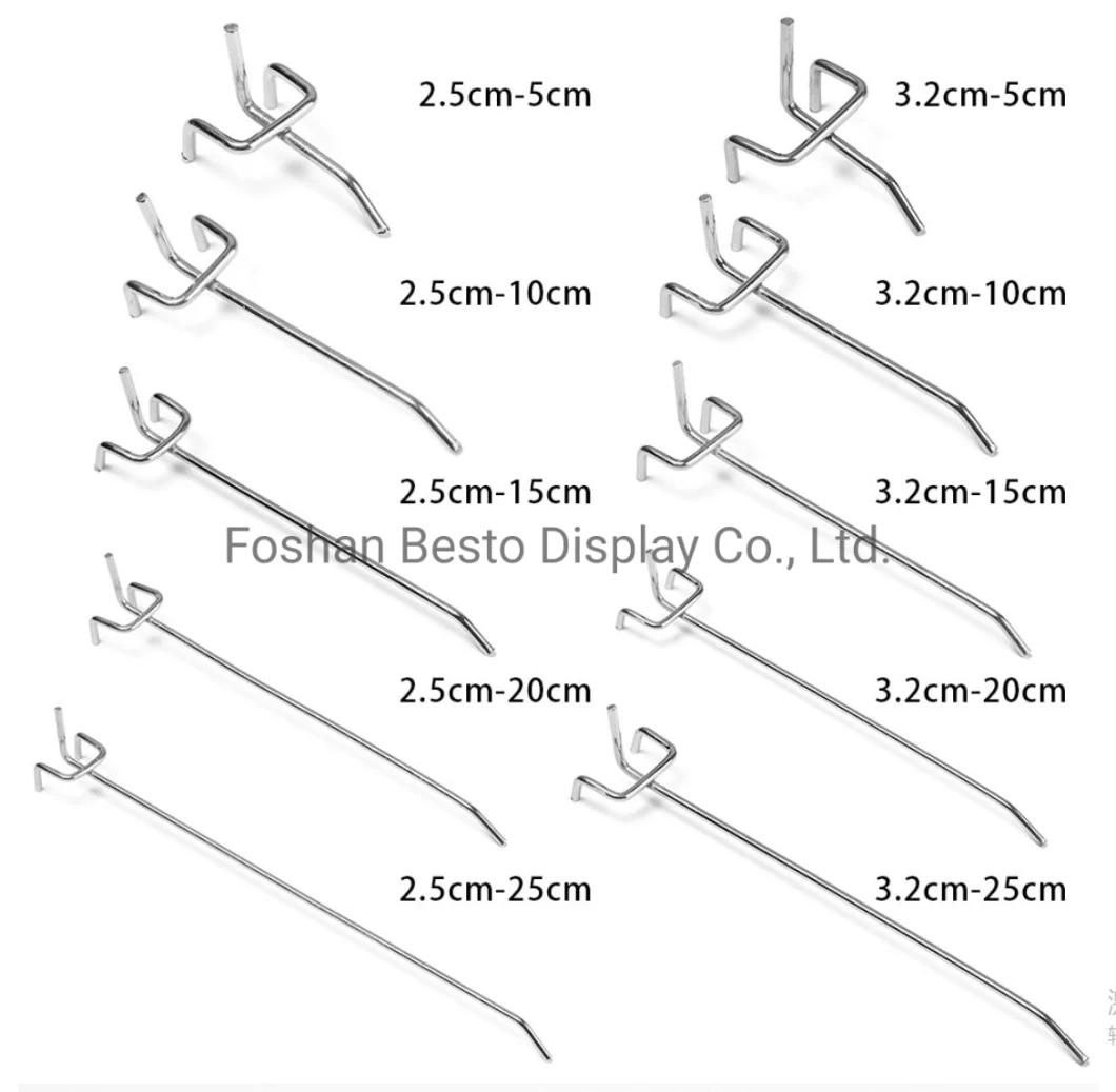 China Shopfitting Supplier Heavy Duty Metal Hooks for MDF Pegboard, Plastic Pegboard, Metail Pegboard in Retail Shops