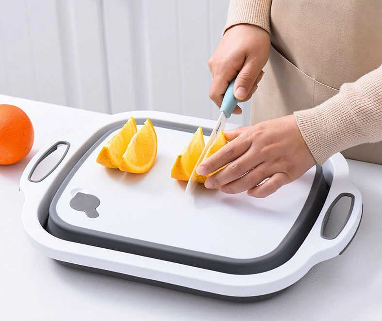 Kitchen Multi-Purpose Folding Basin with Cutting Chopping Board Multifunction Vegetable Cutter with Drain Basket