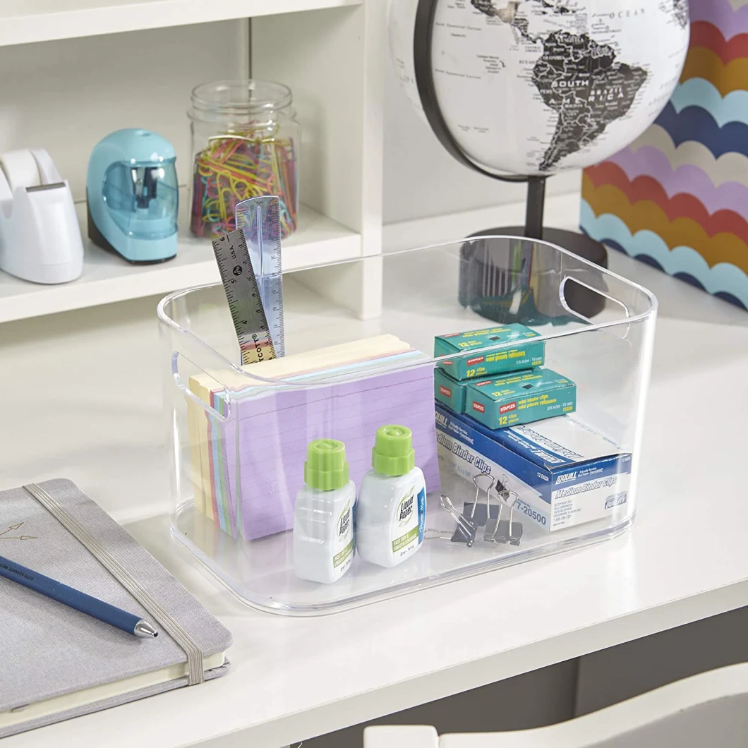 Rectangular Makeup and Vanity Storage Bin and Pantry Caddy with Pass-Through Handles