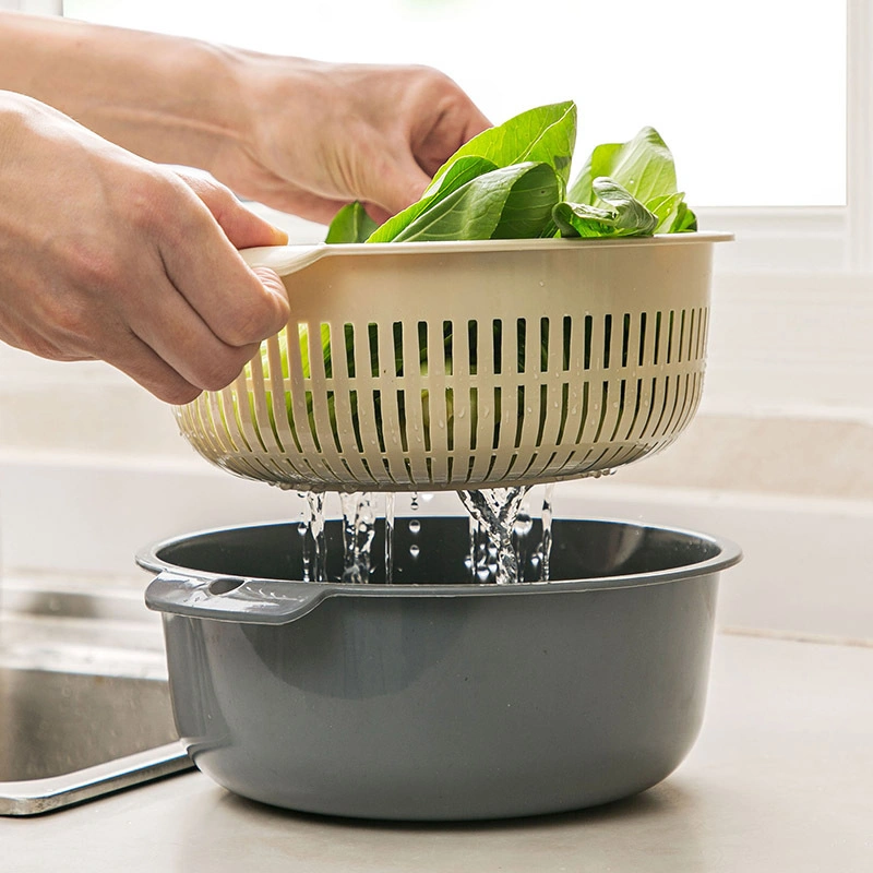 Round Extra-Large Thick Double-Layer Kitchen Vegetable Washing Basket, Fruit Basket and Drain Basket